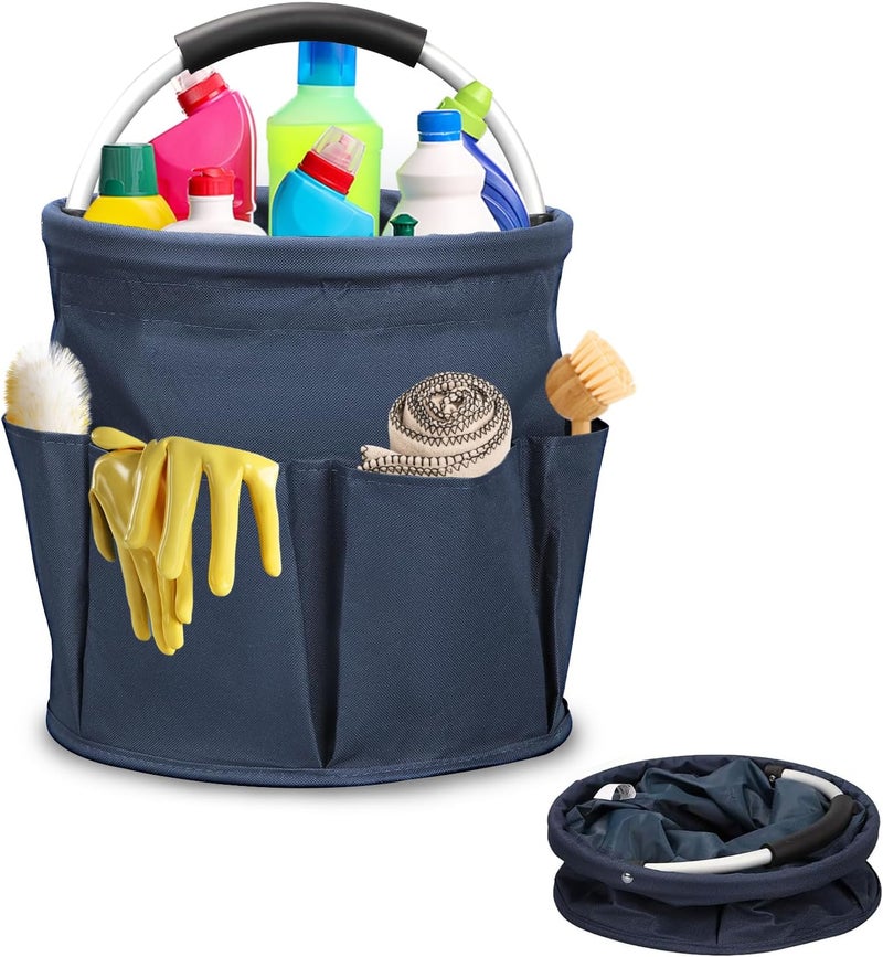 Ashmacdo Cleaning Caddy for Cleaning Supplies,17L Cleaning Supply Caddy with Handle Foldable Cleaning Supplies Organizer Bucket Cleaning Products Organizers for Home, Garden(Navy Blue) - Image 1